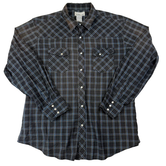 Wrangler Other - Wrangler Wrancher Men XL Black Blue Plaid Pearl Snap Western Shirt Long Sleeve